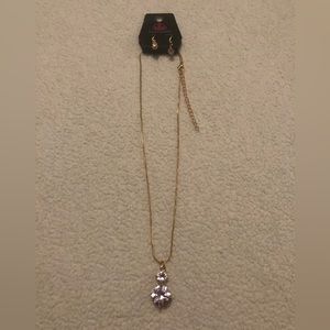 Paparazzi Double white gems with gold chain and earrings